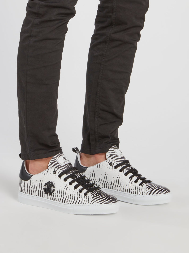 White Zebra Print Leather Sneakers