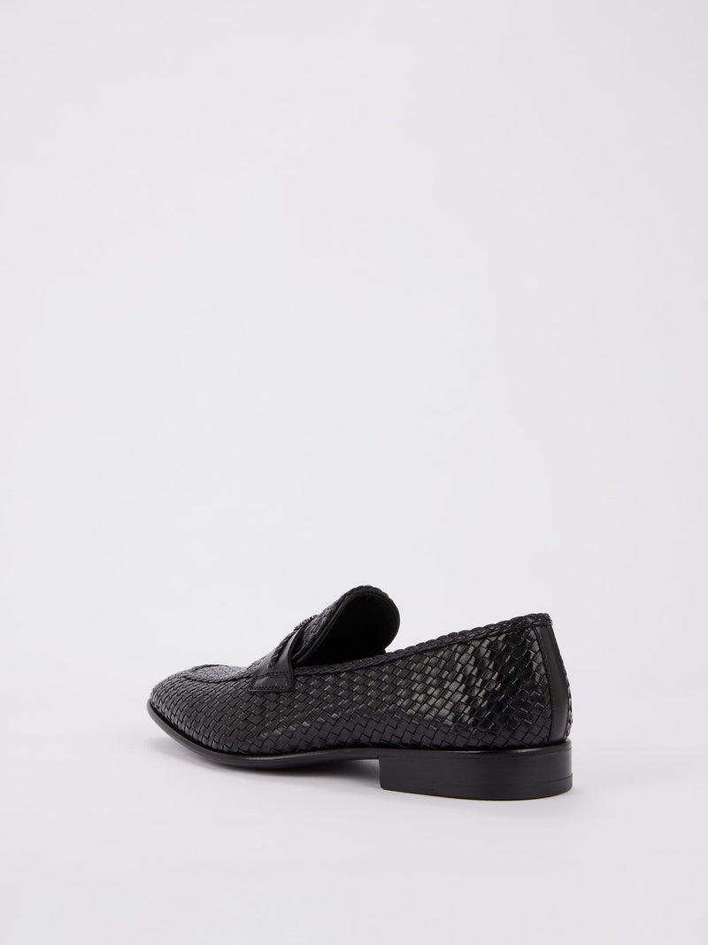 Black Logo Weave Loafers