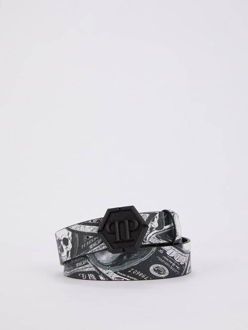 Monogram Buckle Dollar Skull Belt