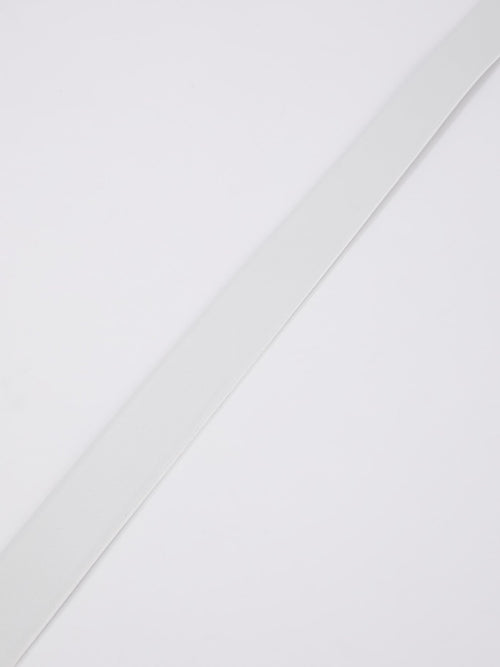 Logo Buckle White Leather Belt