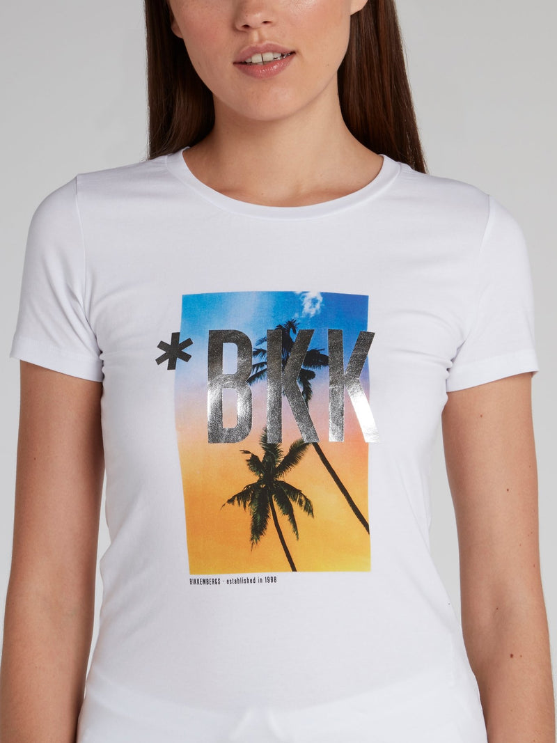 White Foil Logo Printed T-Shirt
