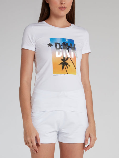 White Foil Logo Printed T-Shirt