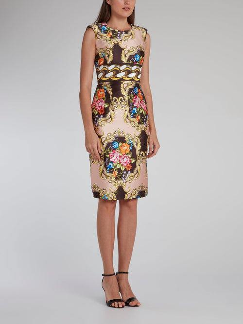 Floral Baroque Print Mini Dress