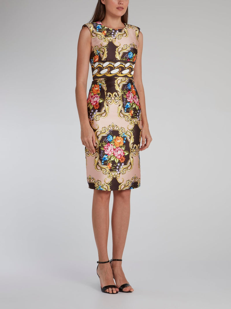 Floral Baroque Print Mini Dress