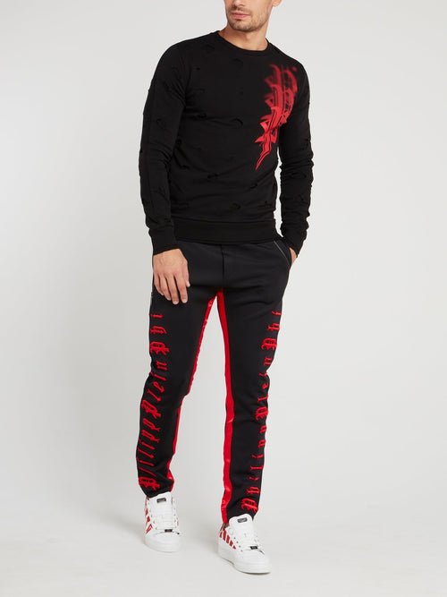 Black Distressed Logo Sweatshirt