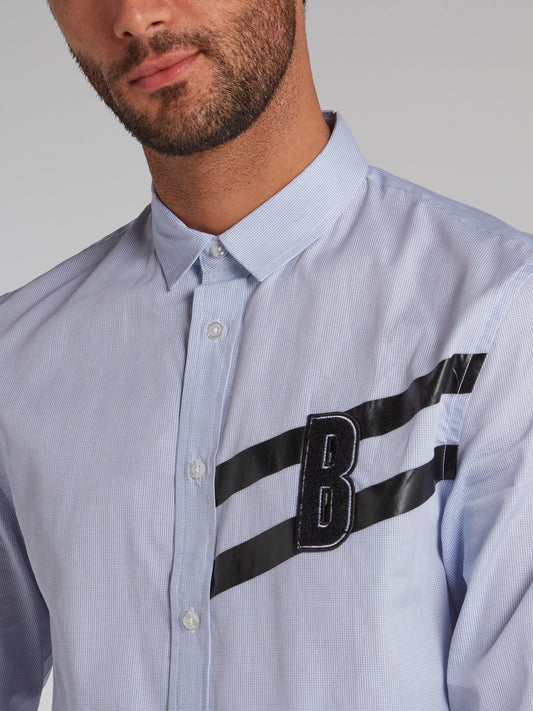 Blue Micro Check Appliquéd Shirt