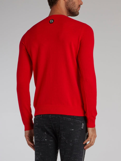 Red Studded Skull Pullover