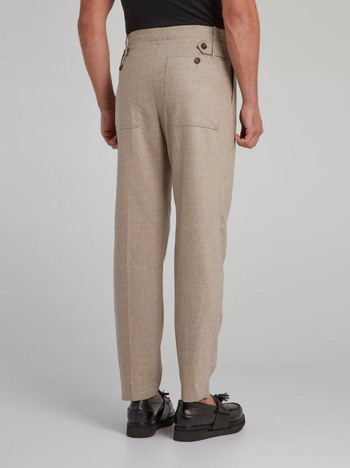 Khaki Straight Leg Tweed Pants