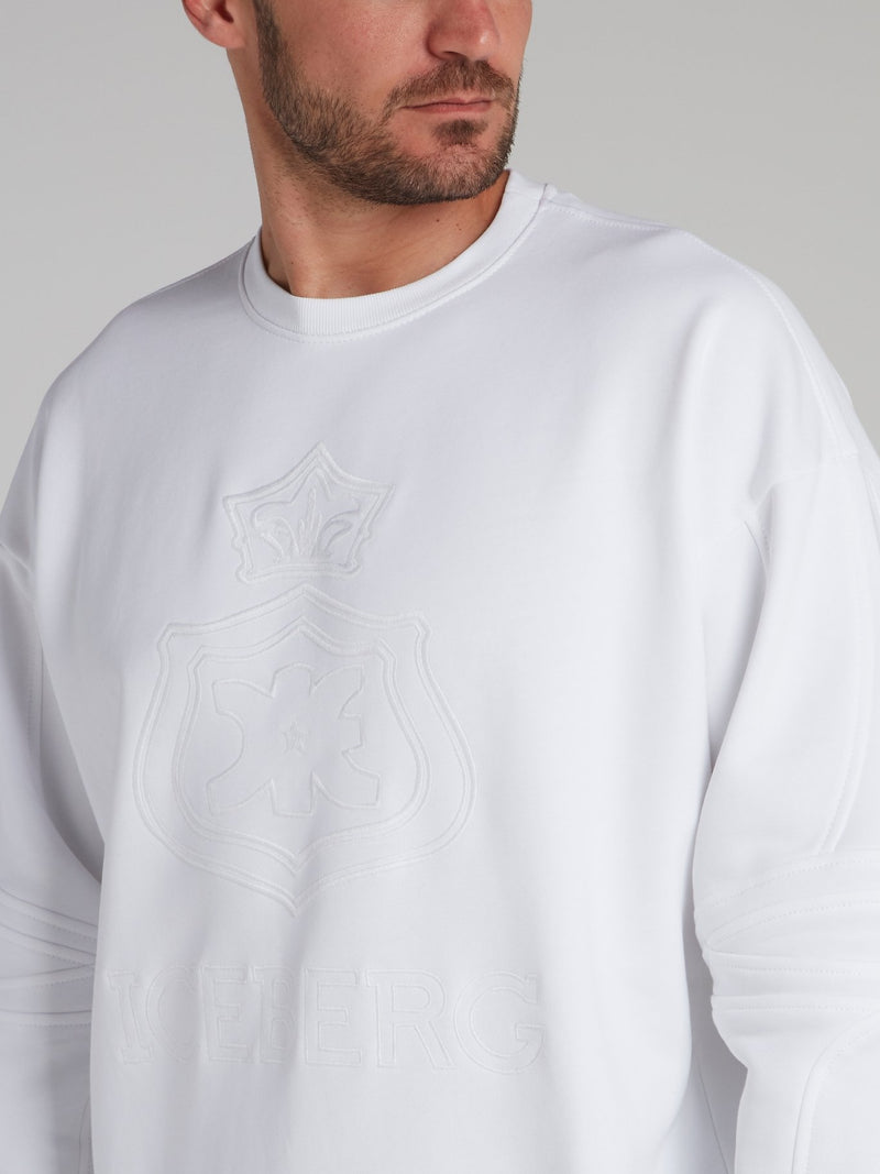 White Embroidered Monogram Sweatshirt