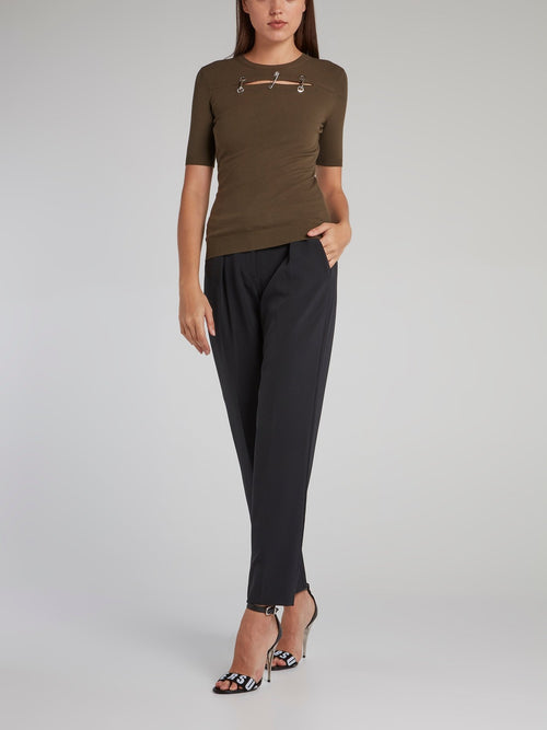 Brown Embellished Cut Out Top