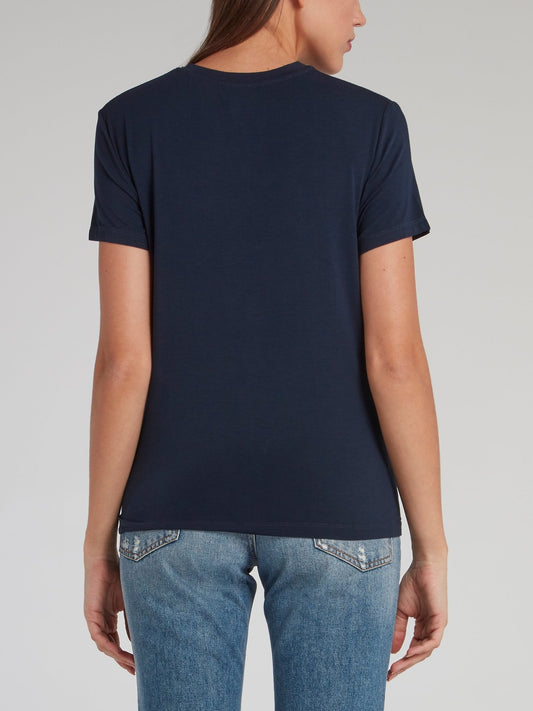 Navy Chain Detail Printed Top