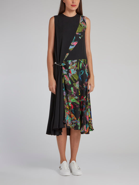 Black Side Gathered Midi Dress