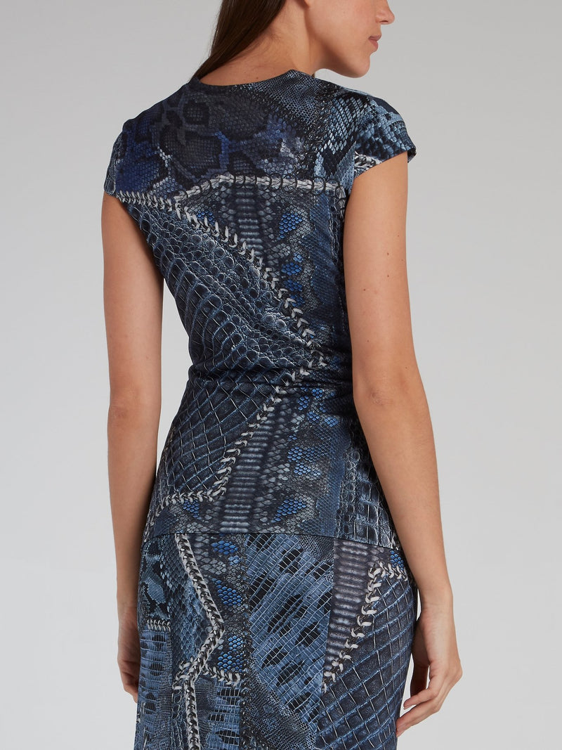Navy Animal Print V-Neck Top