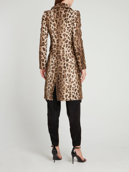Leopard Print Double Breasted Coat