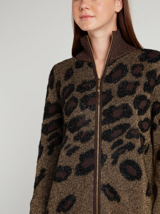 Leopard Print Glitter Fabric Pullover