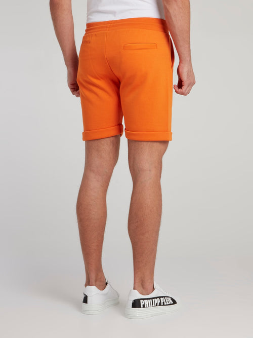 Orange Folded Hem Jogging Shorts