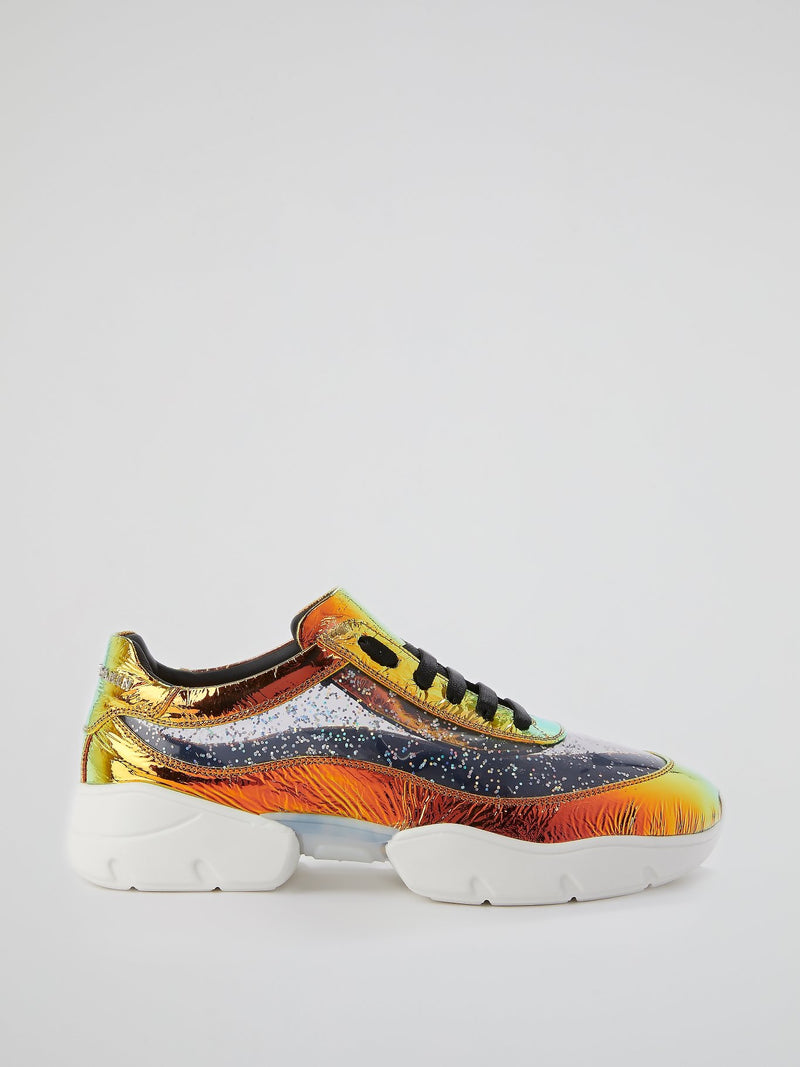 Foil Lace Up Platform Sneakers