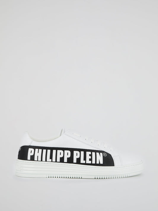 White Logo Stripe Low Top Sneakers
