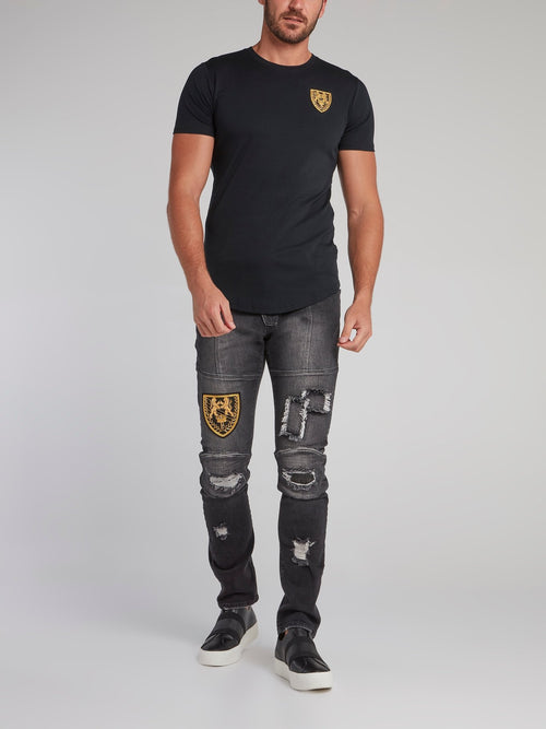 Stonebridge Black Appliquéd Crewneck T-Shirt