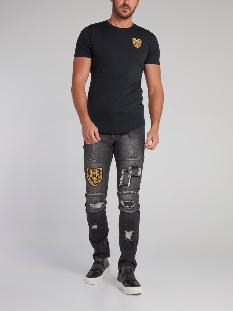 Stonebridge Black Appliquéd Crewneck T-Shirt