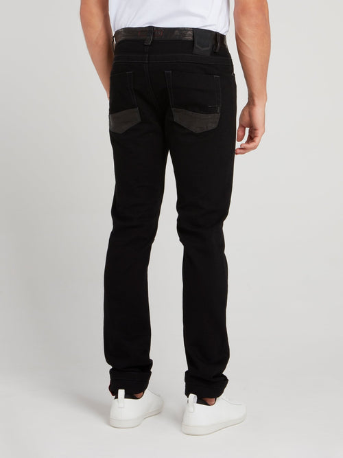 Black Leather Panel Jeans