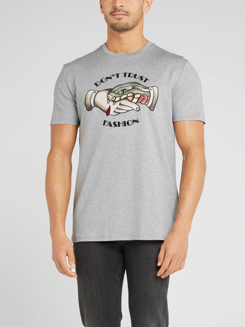 Grey Statement Cotton T-Shirt