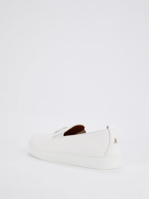 White Monogram Patched Slip On Trainers