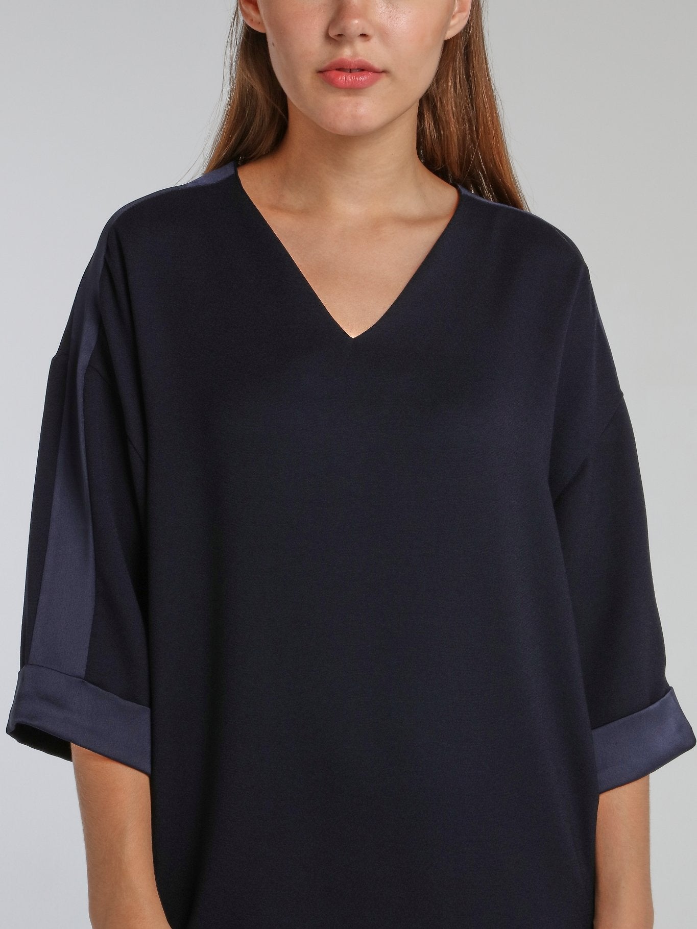 Valmy Navy Satin Panel Dress