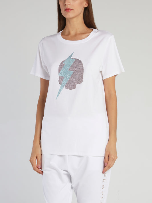 Giselle White Studded Logo T-Shirt