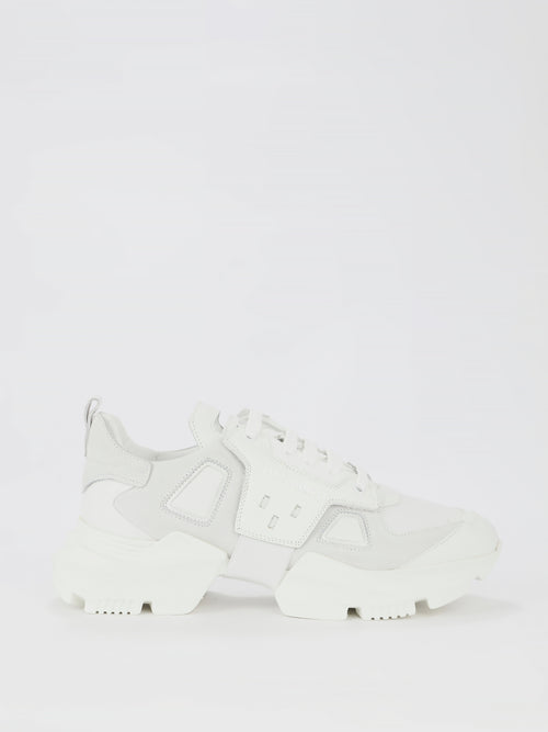 White Chunky Sole Leather Sneakers