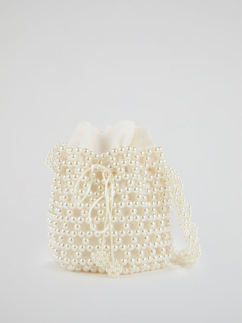 White Pearl Embellished Bucket Bag