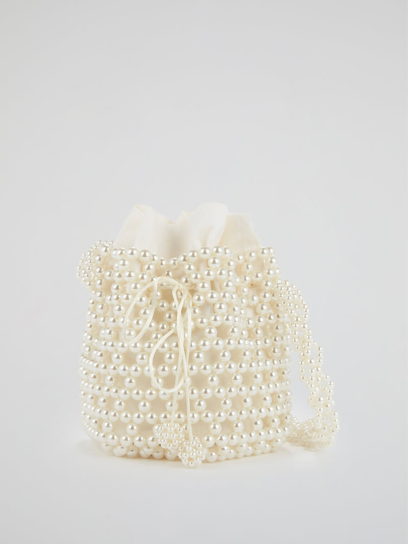 White Pearl Embellished Bucket Bag
