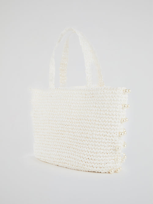 White Malibu Pearl Embellished Beach Bag