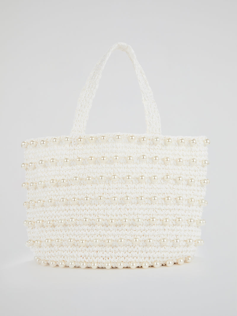 White Malibu Pearl Embellished Beach Bag