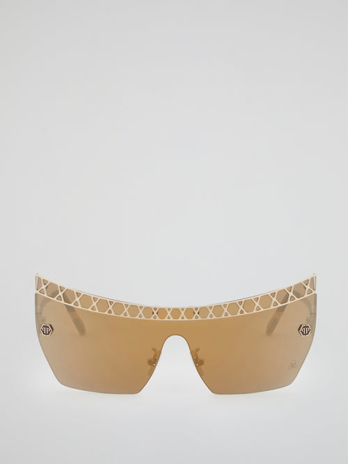 Gold Rimless Square Sunglasses