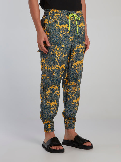 Jacquard Print Cuffed Cargo Pants