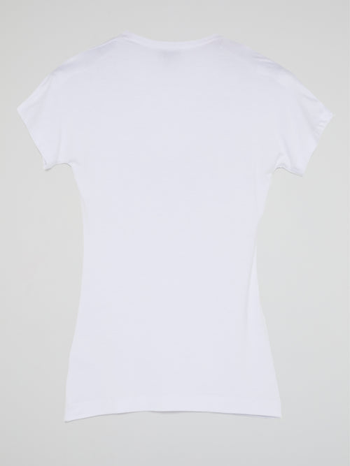 White Printed Scoop Neck T-Shirt