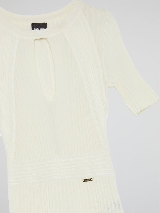 White Half Sleeve Keyhole Top