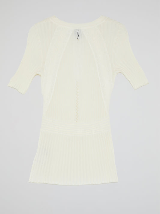 White Half Sleeve Keyhole Top
