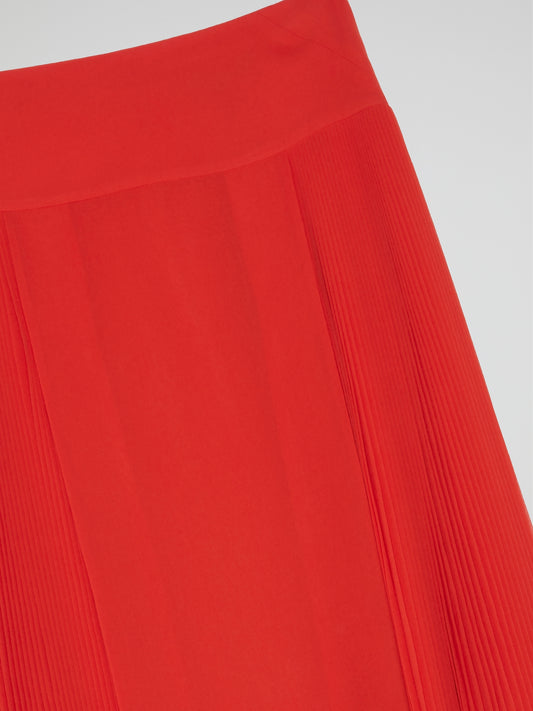 Red Accordion Pleated Skirt