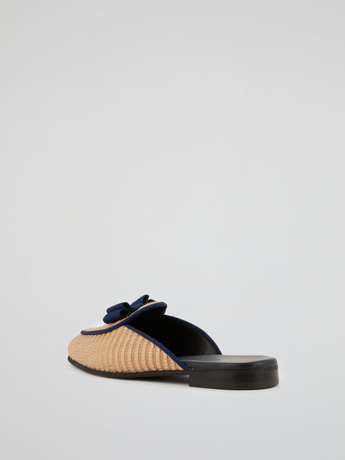 Beige Woven Mules