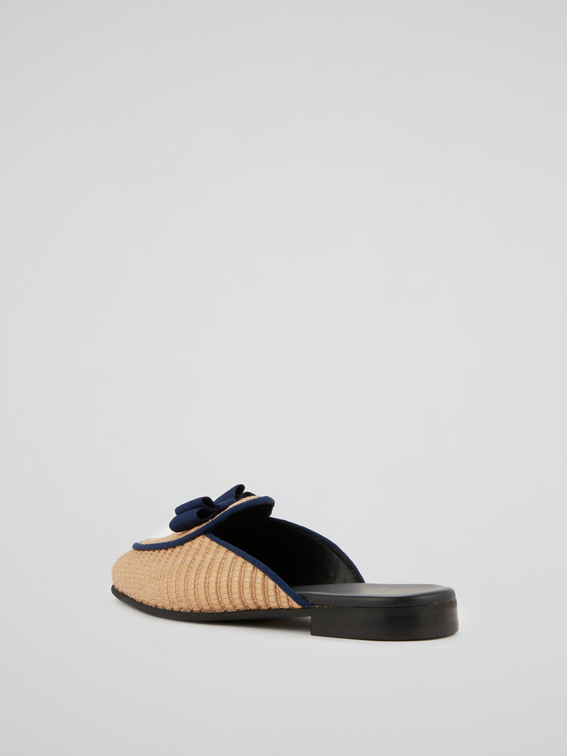 Beige Woven Mules