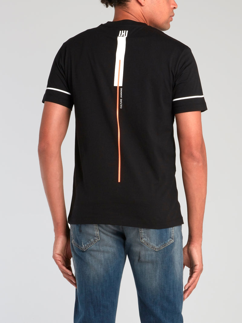 Black Contrast Print T-Shirt