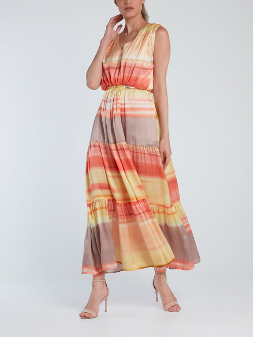 Tiered Elastic-Waist Silk Dress