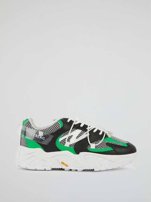 Green Lace-Up Chunky Sneakers