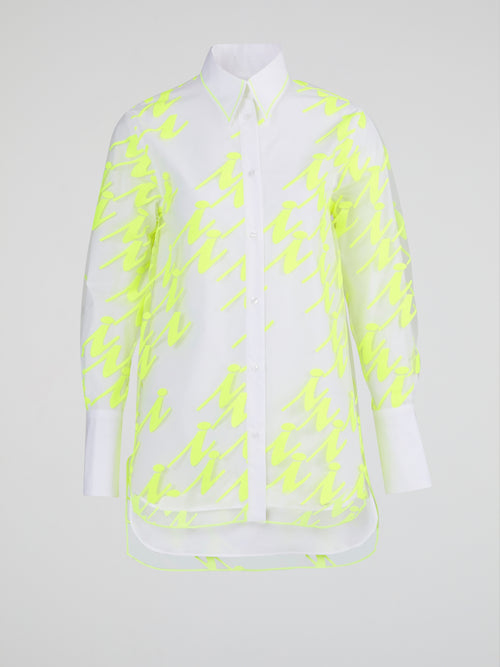 White Overlay Print High-Low Shirt