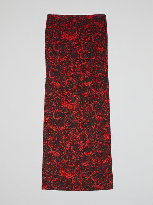 Rose Print Column Skirt