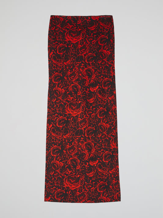 Rose Print Column Skirt