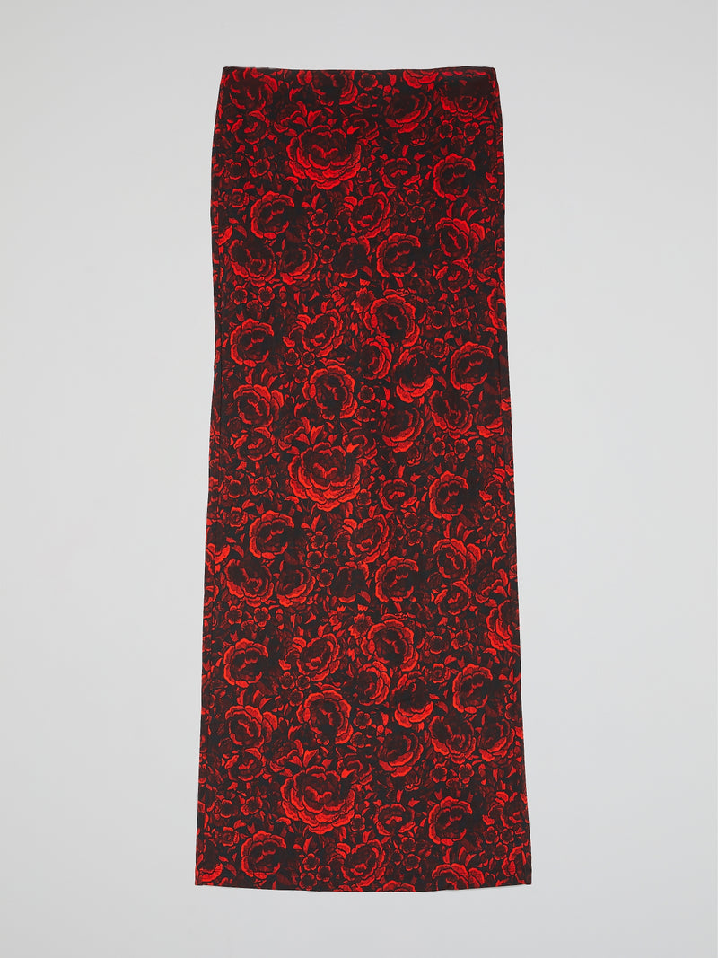 Rose Print Column Skirt