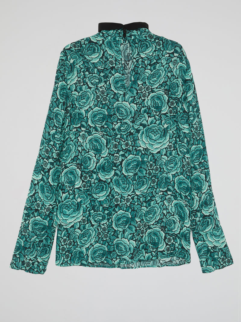 Green Floral High Neck Shirt